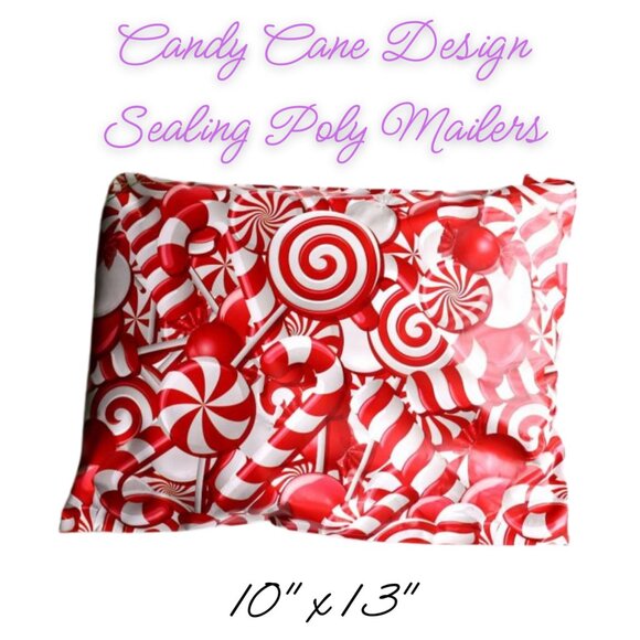 Candy Cane Design Sealing Poly Mailers ~ Qty 20 ~ Size 10x13 - Picture 1 of 3